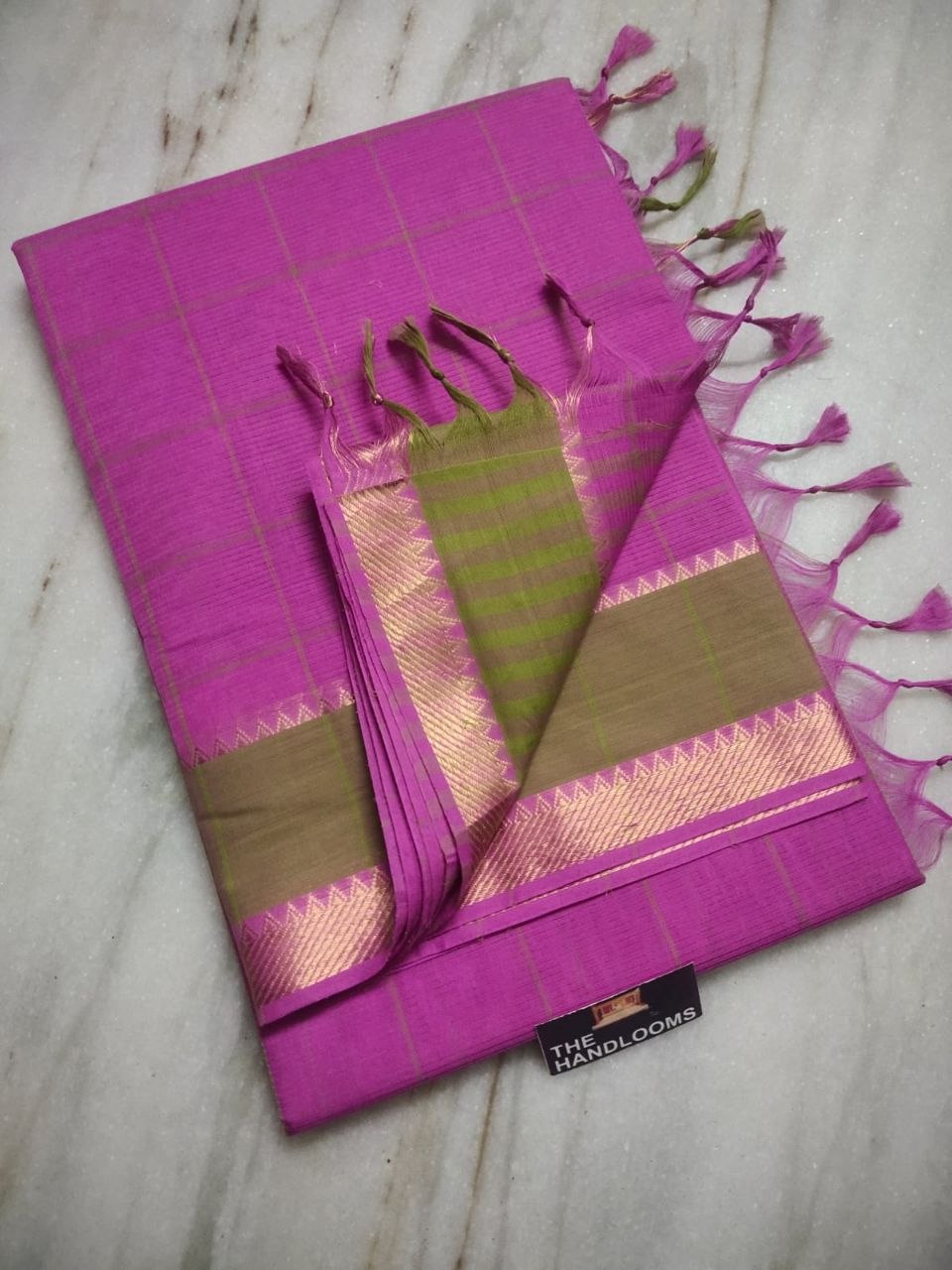 Taupe Beige Mangalagiri Pure Handloom Cotton Saree with Gold Zari Border